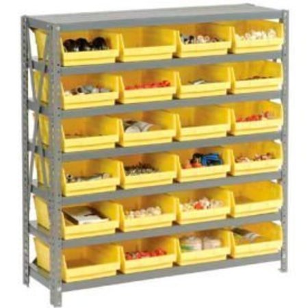 GLOBAL EQUIPMENT Steel Shelving with 24 4"H Plastic Shelf Bins Yellow, 36x18x39-7 Shelves 603434YL